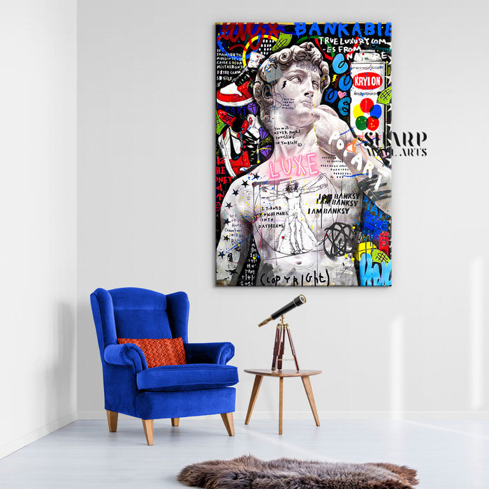 Statue Of David Graffiti Canvas Wall Art