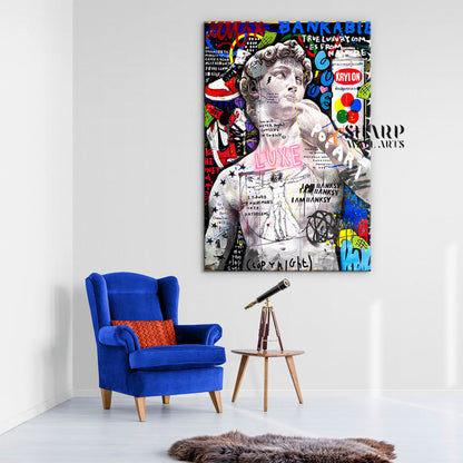 Statue Of David Graffiti Canvas Wall Art