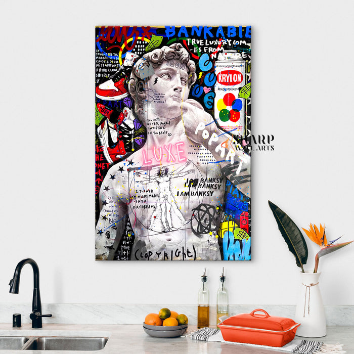 Statue Of David Graffiti Canvas Wall Art