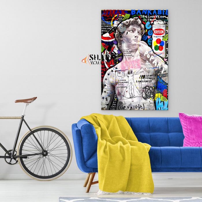 Statue Of David Graffiti Canvas Wall Art