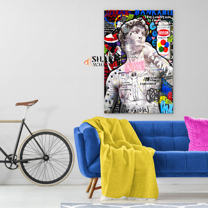 Statue Of David Graffiti Canvas Wall Art