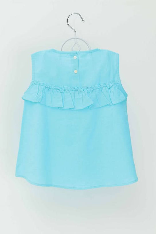 Discover the stylish blue umbrella cotton top for girls, featuring 100% soft, breathable cotton and a unique design, perfect for casual outings and special occasions.