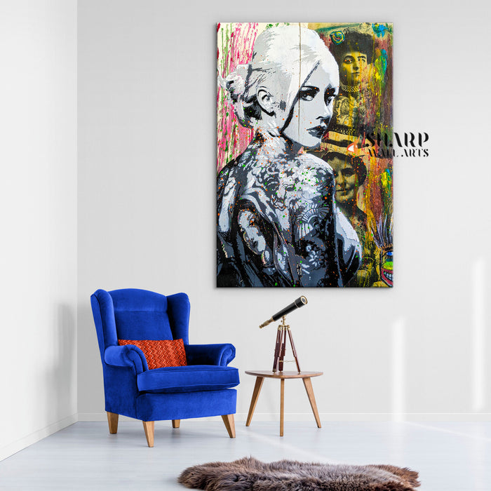 Tattoo Girl Graffiti Canvas Wall Art