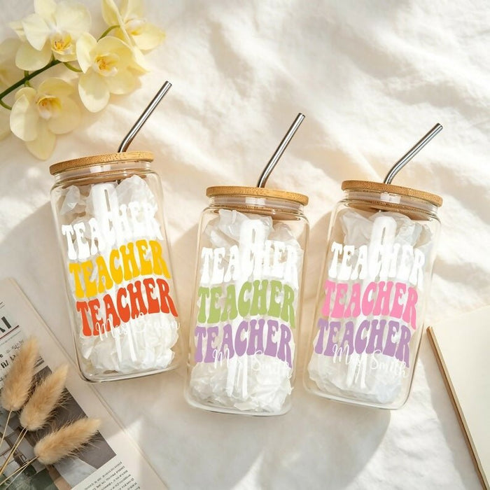Teacher's Day Special Personalized Glass Tumbler with Steel Straw
