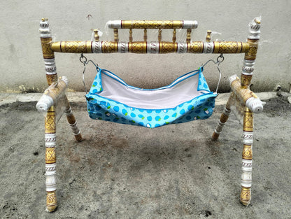 Teak Wood Cradle for Baby (Includes Cloth), Dimensions: L53×W32×H42 inches