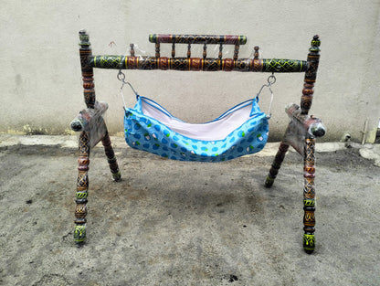 Teak Wood Cradle for Baby (Includes Cloth), Dimensions: L53×W32×H42 inches
