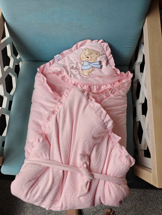 Teddy Print Baby Wrapper-Pink