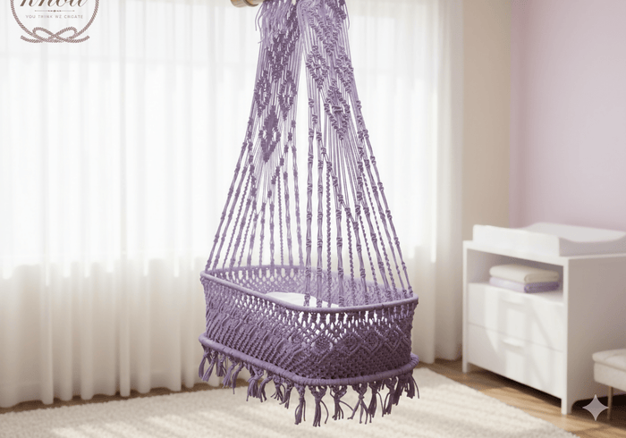 The Top Knott Paris Macramé Baby Cradle – Handwoven Lavender Hanging Bassinet