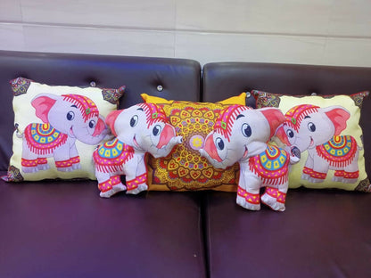 Colorful elephant-shaped cushions and pillows