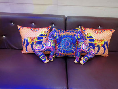 Colorful elephant-patterned cushions