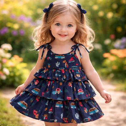 Tiny Tiggy Pure Cotton Baby Girl Cotton Printed Frock | Sleeveless Tiered Summer Dress