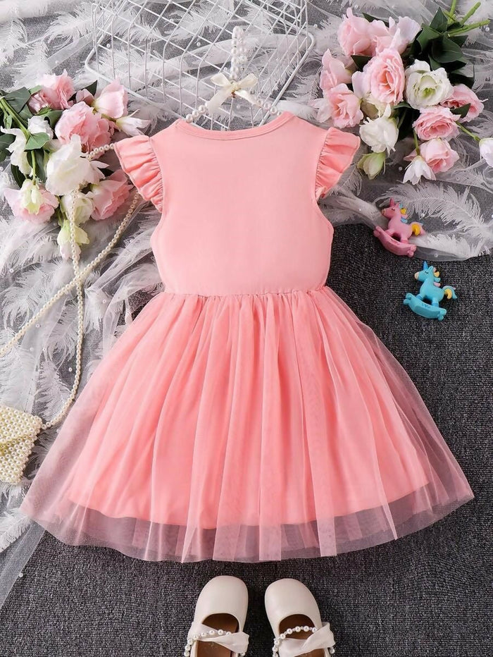 Unicorn Theme Net Partywear Dress/Frock