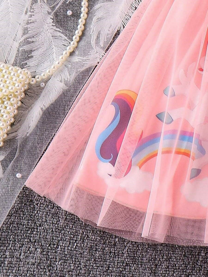 Unicorn Theme Net Partywear Dress/Frock