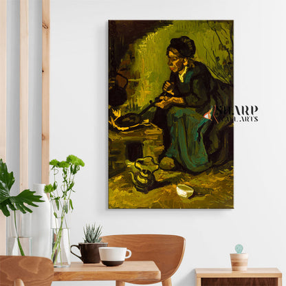 Vincent van Gogh A Peasant Woman Cooking Canvas Wall Art