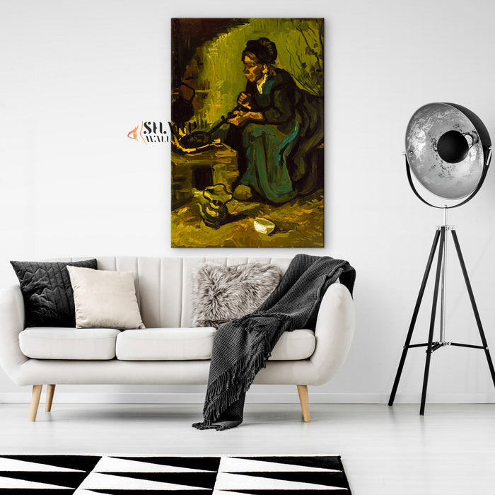 Vincent van Gogh A Peasant Woman Cooking Canvas Wall Art