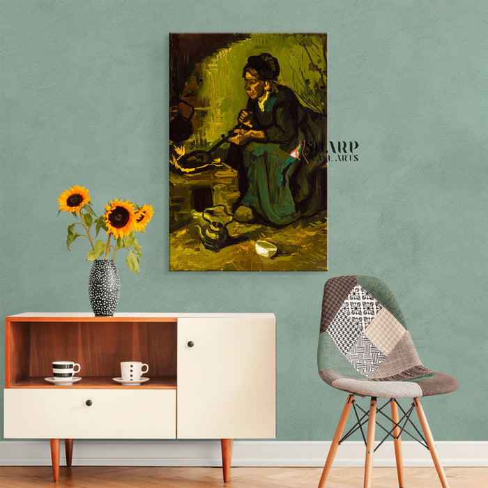 Vincent van Gogh A Peasant Woman Cooking Canvas Wall Art