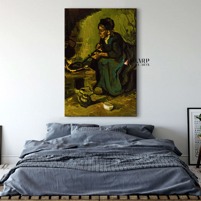 Vincent van Gogh A Peasant Woman Cooking Canvas Wall Art
