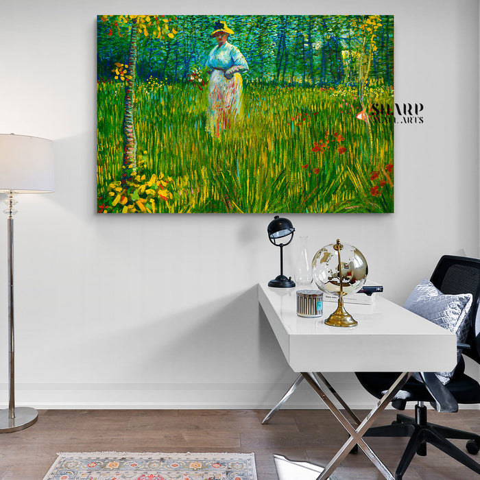 Vincent van Gogh A Woman Walking in a Garden Canvas Wall Art