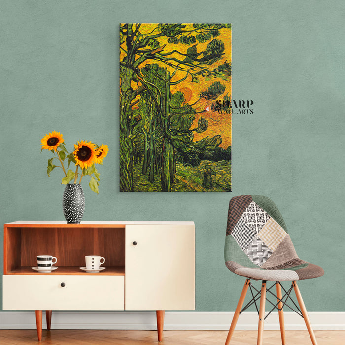 Vincent Van Gogh Pine Trees At Sunset Canvas Wall Art