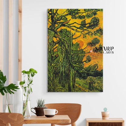 Vincent Van Gogh Pine Trees At Sunset Canvas Wall Art