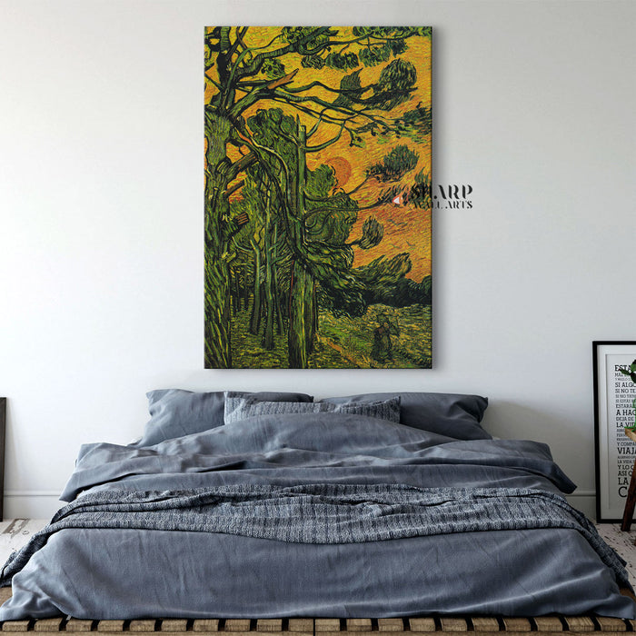 Vincent Van Gogh Pine Trees At Sunset Canvas Wall Art