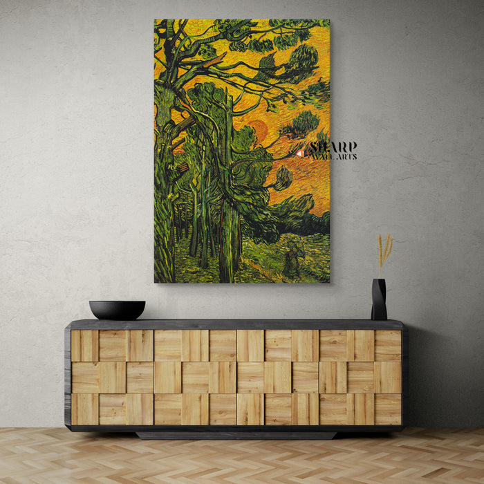 Vincent Van Gogh Pine Trees At Sunset Canvas Wall Art