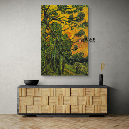 Vincent Van Gogh Pine Trees At Sunset Canvas Wall Art