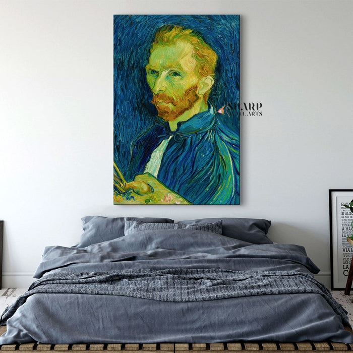 Vincent van Gogh Self-Portrait On Blue Canvas Wall Art