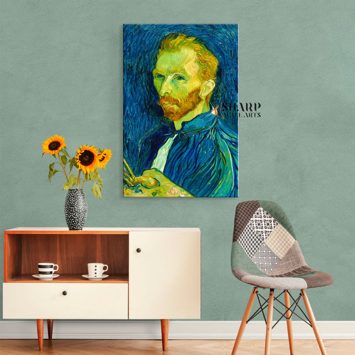 Vincent van Gogh Self-Portrait On Blue Canvas Wall Art