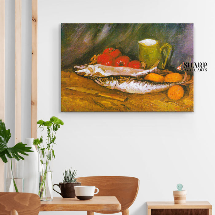 Vincent van Gogh Still Life With Mackerels, Lemons And Tomatoes Canvas Wall Art