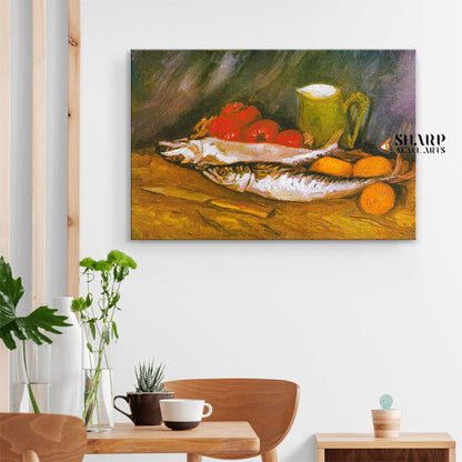 Vincent van Gogh Still Life With Mackerels, Lemons And Tomatoes Canvas Wall Art