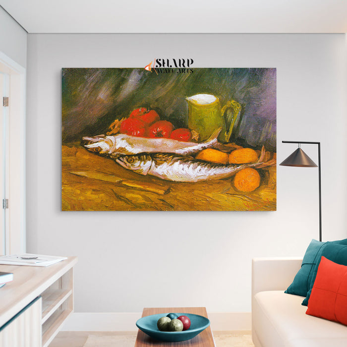 Vincent van Gogh Still Life With Mackerels, Lemons And Tomatoes Canvas Wall Art