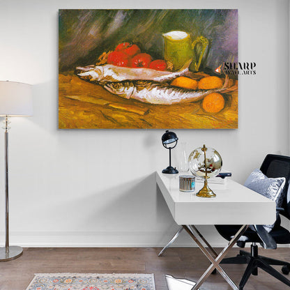 Vincent van Gogh Still Life With Mackerels, Lemons And Tomatoes Canvas Wall Art