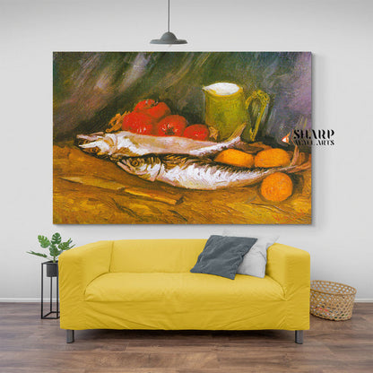 Vincent van Gogh Still Life With Mackerels, Lemons And Tomatoes Canvas Wall Art