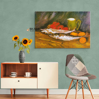 Vincent van Gogh Still Life With Mackerels, Lemons And Tomatoes Canvas Wall Art