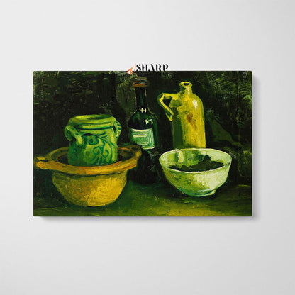 Vincent van Gogh Still Life With Pottery And Two Bottles Canvas Wall Art