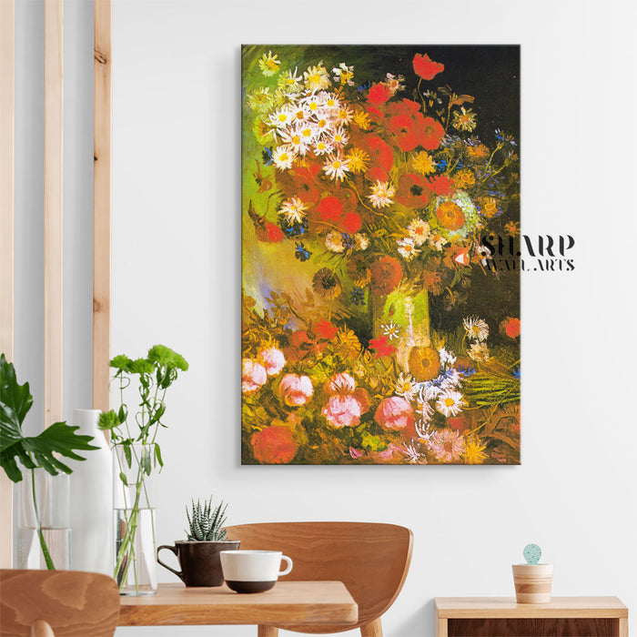 Vincent van Gogh Vase With Poppies, Cornflowers And Peonies Canvas Wall Art