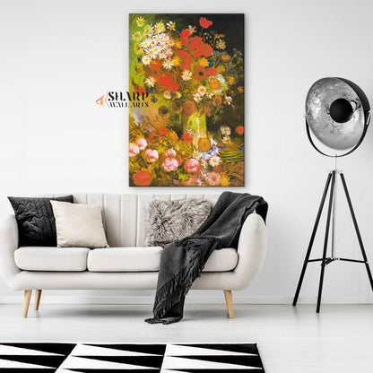Vincent van Gogh Vase With Poppies, Cornflowers And Peonies Canvas Wall Art