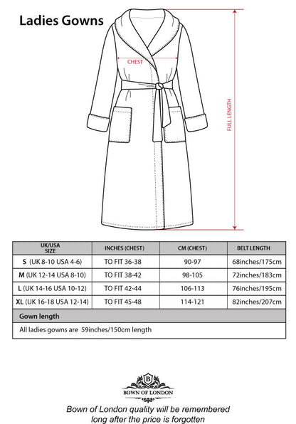 Women's Hooded Extra Long Dressing Gown - Miami Size Chart