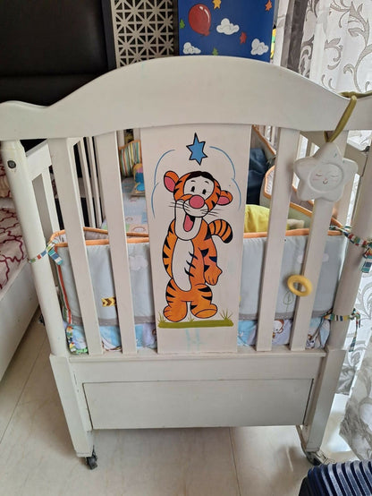 Wooden Baby Crib with Storage, Mattress & Bumper