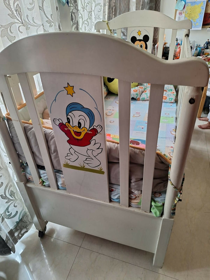 Wooden Baby Crib with Storage, Mattress & Bumper