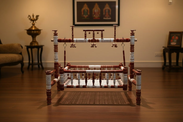 Wooden Cradle with Palna Malaysian Teak Wood, Dimensions: 26W×40H in inch - PyaraBaby