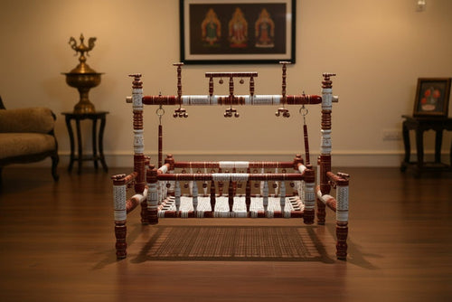 Wooden Cradle with Palna Malaysian Teak Wood, Dimensions: 26W×40H in inch - PyaraBaby