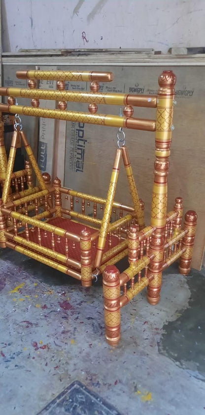 Wooden Pure Teak Wood Big Cradle With Parna