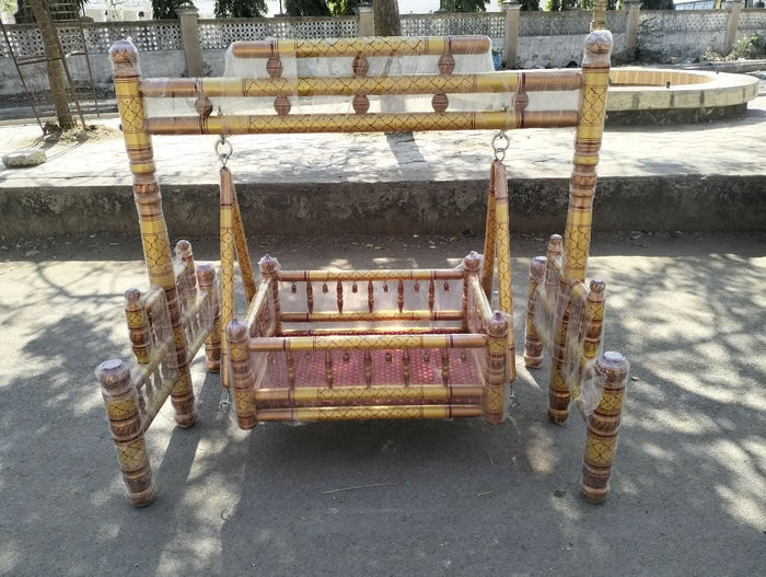 Wooden Pure Teak Wood Big Cradle With Parna