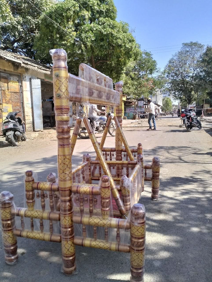 Wooden Pure Teak Wood Big Cradle With Parna