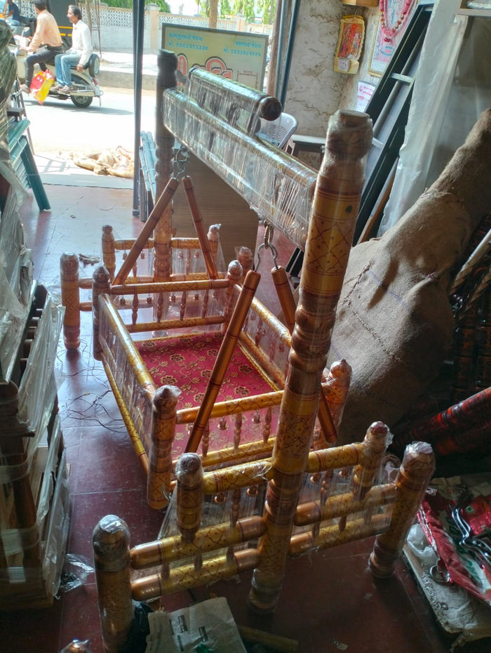 Wooden Pure Teak Wood Big Cradle With Parna