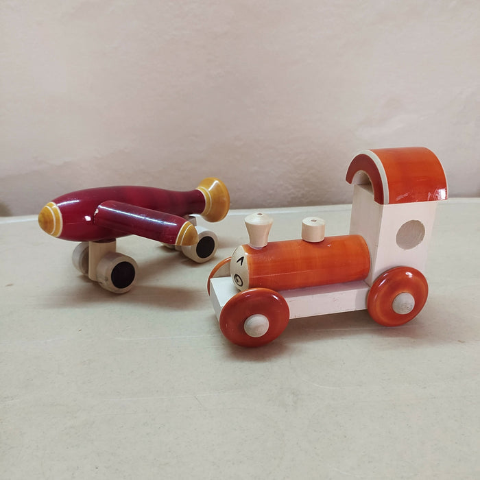 Wooden Train Engine and Aeroplane Push/Pull Toy Combo for 12+ Months Kids, Preschool Toys - Multicolor - PyaraBaby