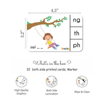 Phonics Blends and Diagraphs Activity Flashcards- Pack of 32